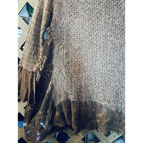 NWT INDIGO THREAD CO. Mixed Fabrics Brown Asymmetrical Lagenlook Tunic XL - Picture 5 of 11